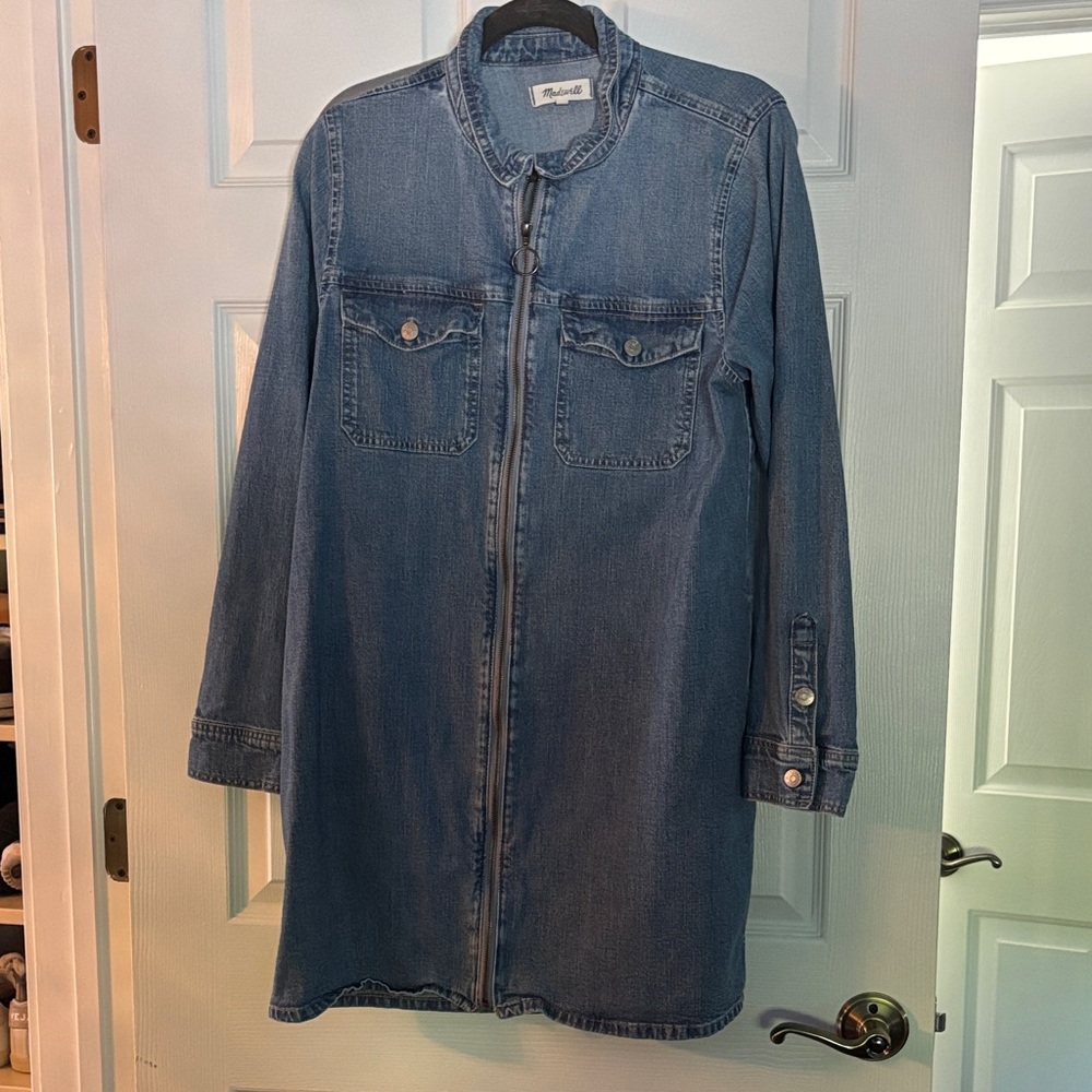 Madewell Indigo Denim Zip-Front Long Sleeve Shirt Dress
